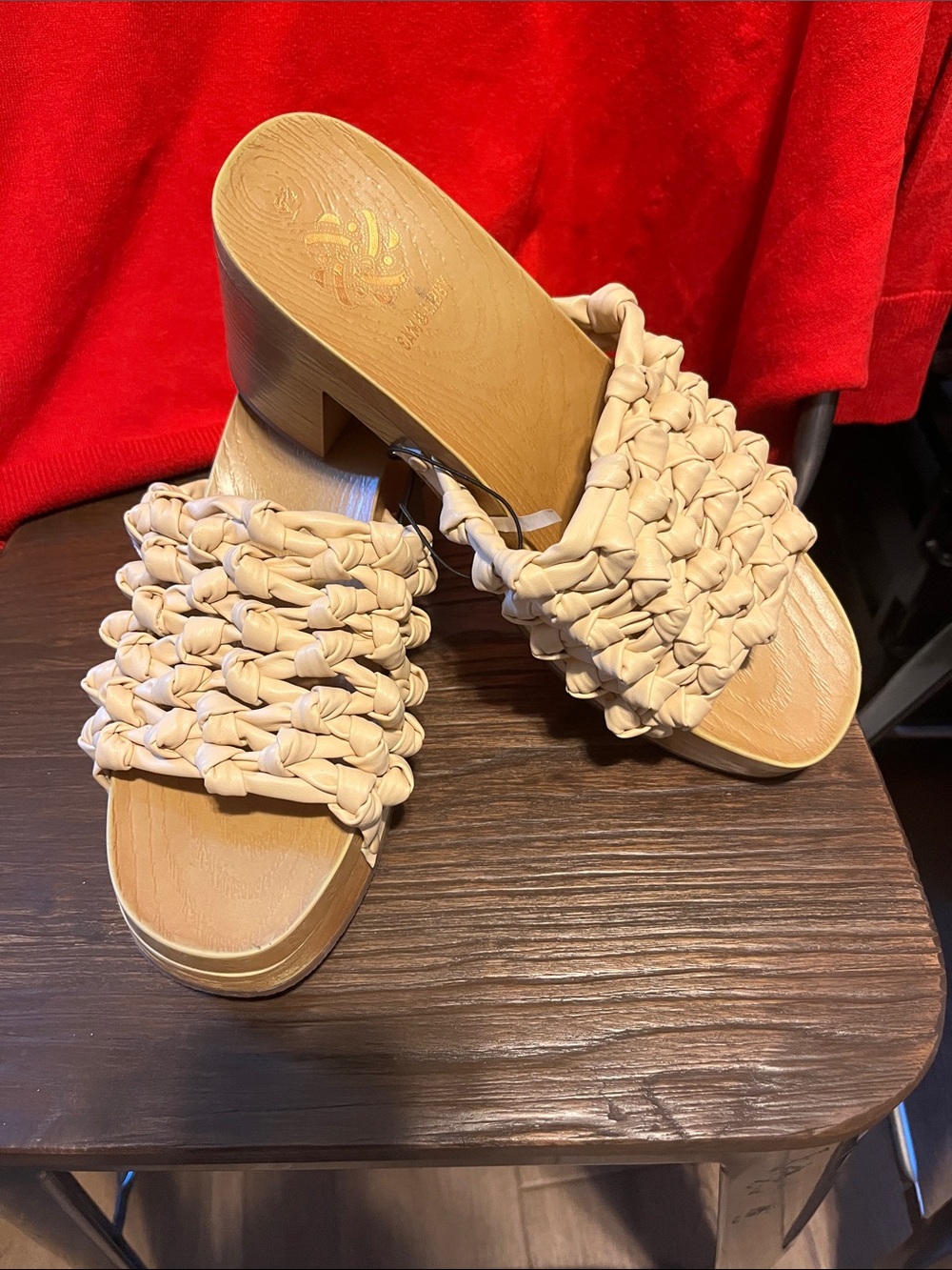 Sam & Libby Braided Cream Slide Mules with Block Heel